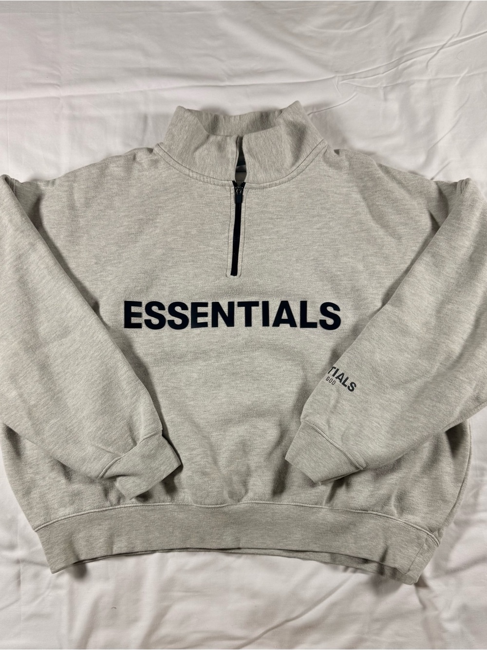 Essentials Light Gray Half-Zip Sweatshirt with Black Logo